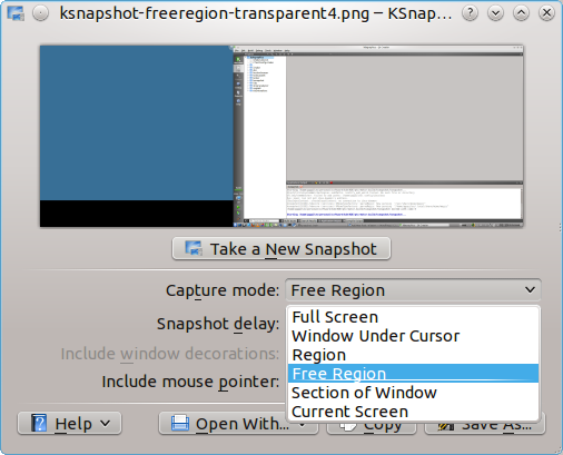 Free-region capture in KSnapshot